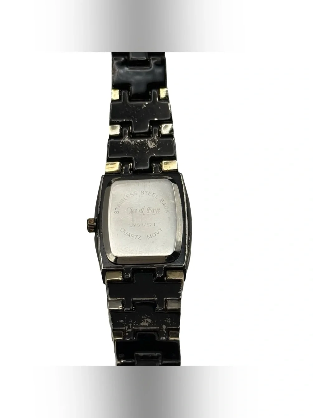 Cici & Faye Women's Quartz Watch Black Gold Tonneau Case Rhinestone Link Band